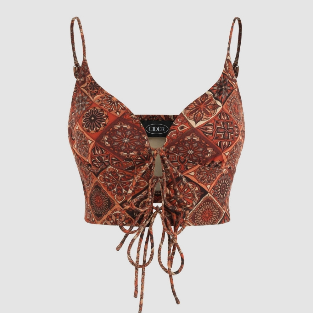Cider Boho Paisley Lace Up Tank Top